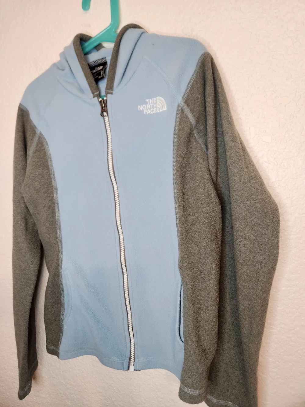 The North FaceFleece Sweatshirt Jacket Solid Teal Blue Gray Full Zip Sz M 10 12